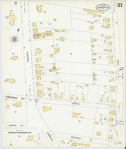 Sanborn Fire Insurance Map from Hempstead, Nassau County, New York (1909), Sheet #0021 - Complete Map Set gallery image, historic Sanborn map, vintage wall art, New York New York