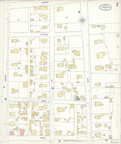 Sanborn Fire Insurance Map from Yreka, Siskiyou County, California (1901), Sheet #0007 - Complete Map Set gallery image, historic Sanborn map, vintage wall art, California California