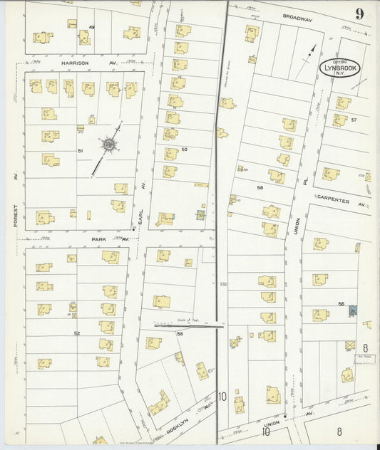 Sanborn Fire Insurance Map from Lynbrook, Nassau County, New York (1910), Sheet #0009 - Historic Sanborn Fire Insurance Map Print, vintage old map wall art, antique decor, genealogy gift, New York New York map