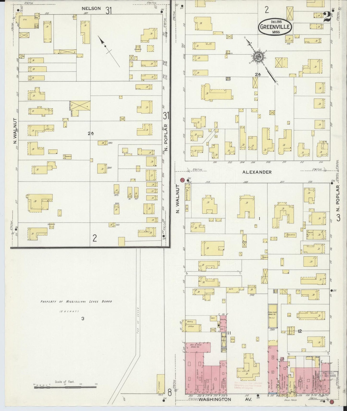 Sanborn Fire Insurance Map from Greenville, Washington County, Mississippi (1915), Sheet #0002 - Complete Map Set gallery image, historic Sanborn map, vintage wall art, Mississippi Mississippi