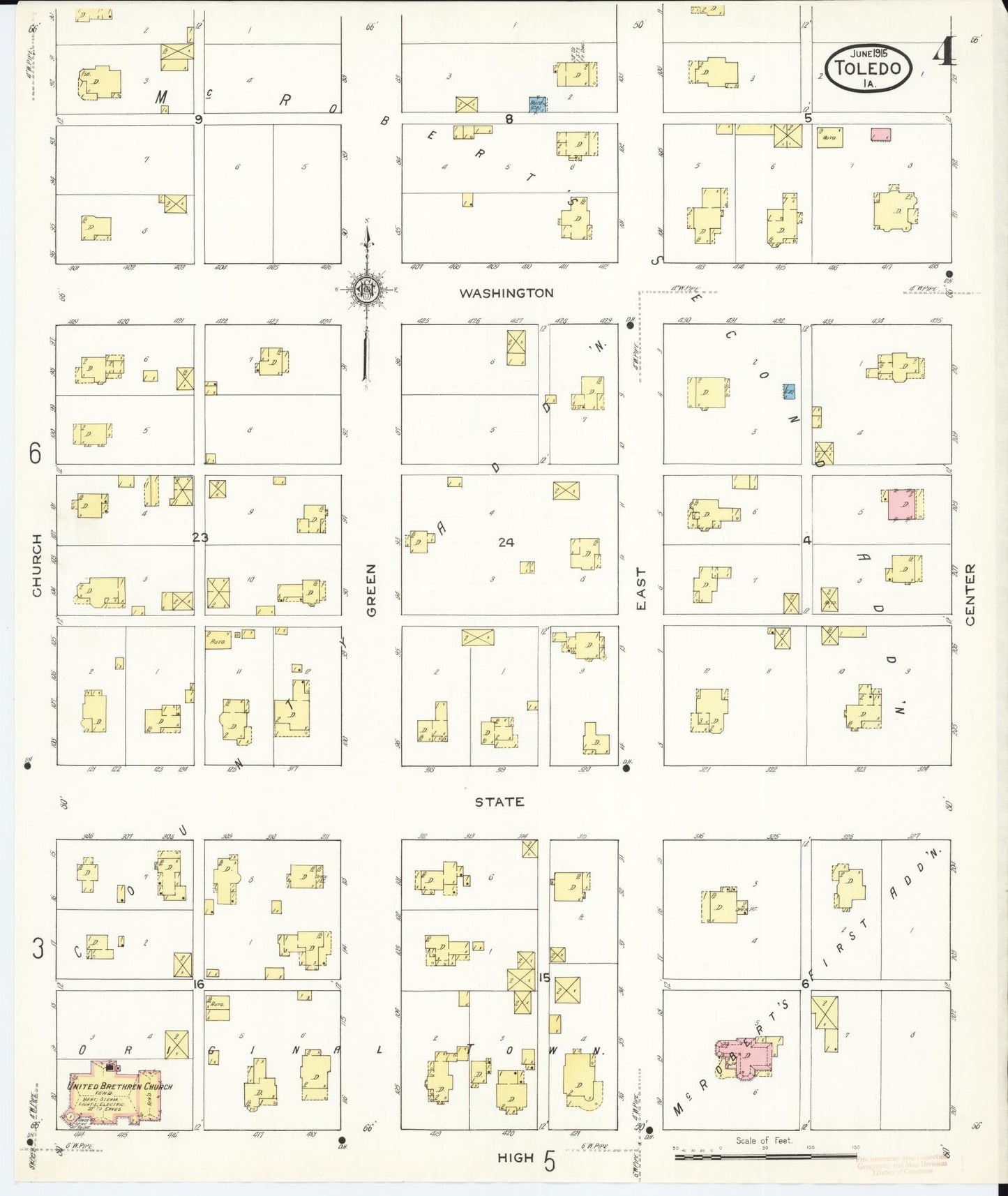 Sanborn Fire Insurance Map from Toledo, Tama County, Iowa (1915), Sheet #0004 - Historic Sanborn Fire Insurance Map Print