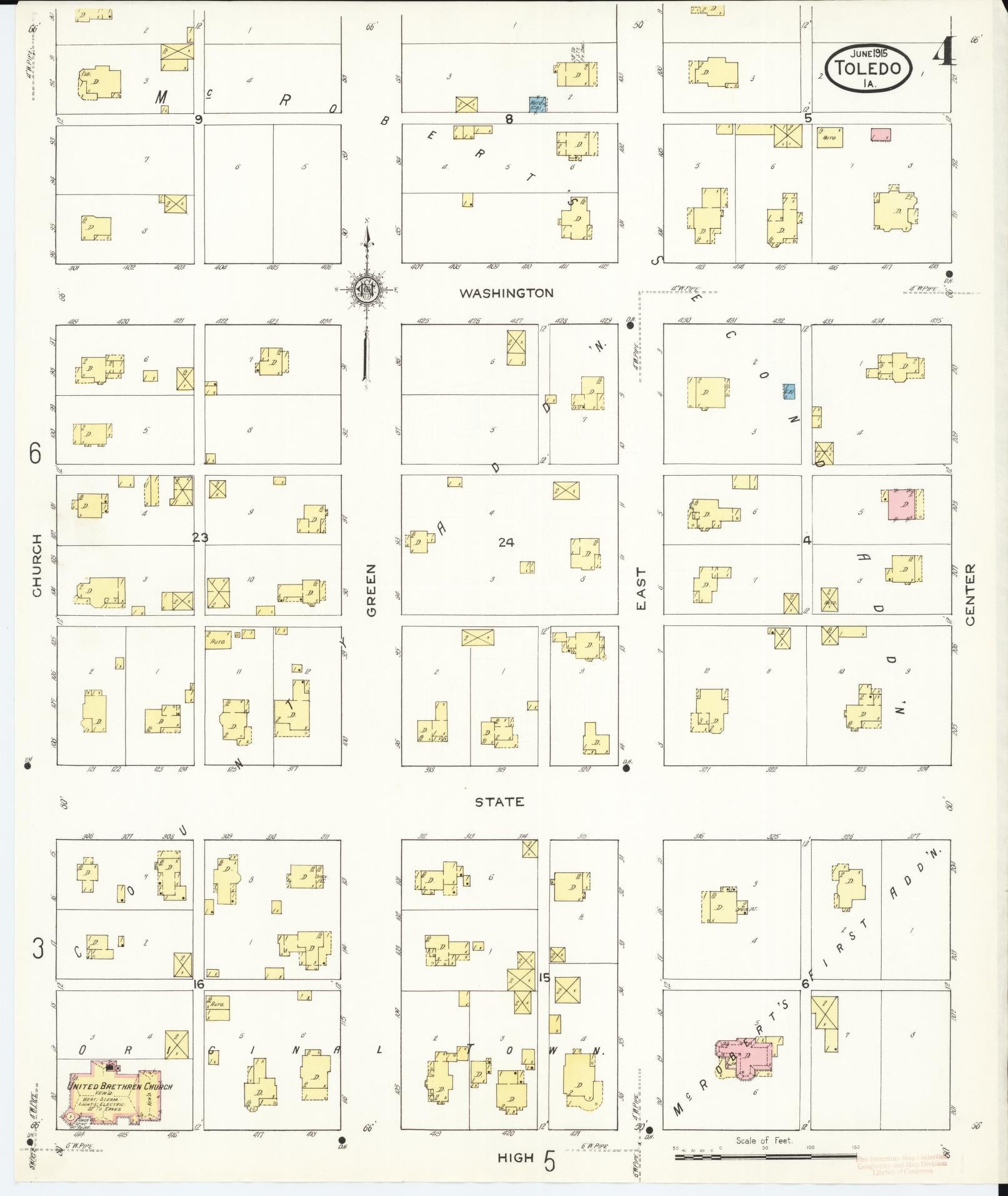 Sanborn Fire Insurance Map from Toledo, Tama County, Iowa (1915), Sheet #0004 - Historic Sanborn Fire Insurance Map Print
