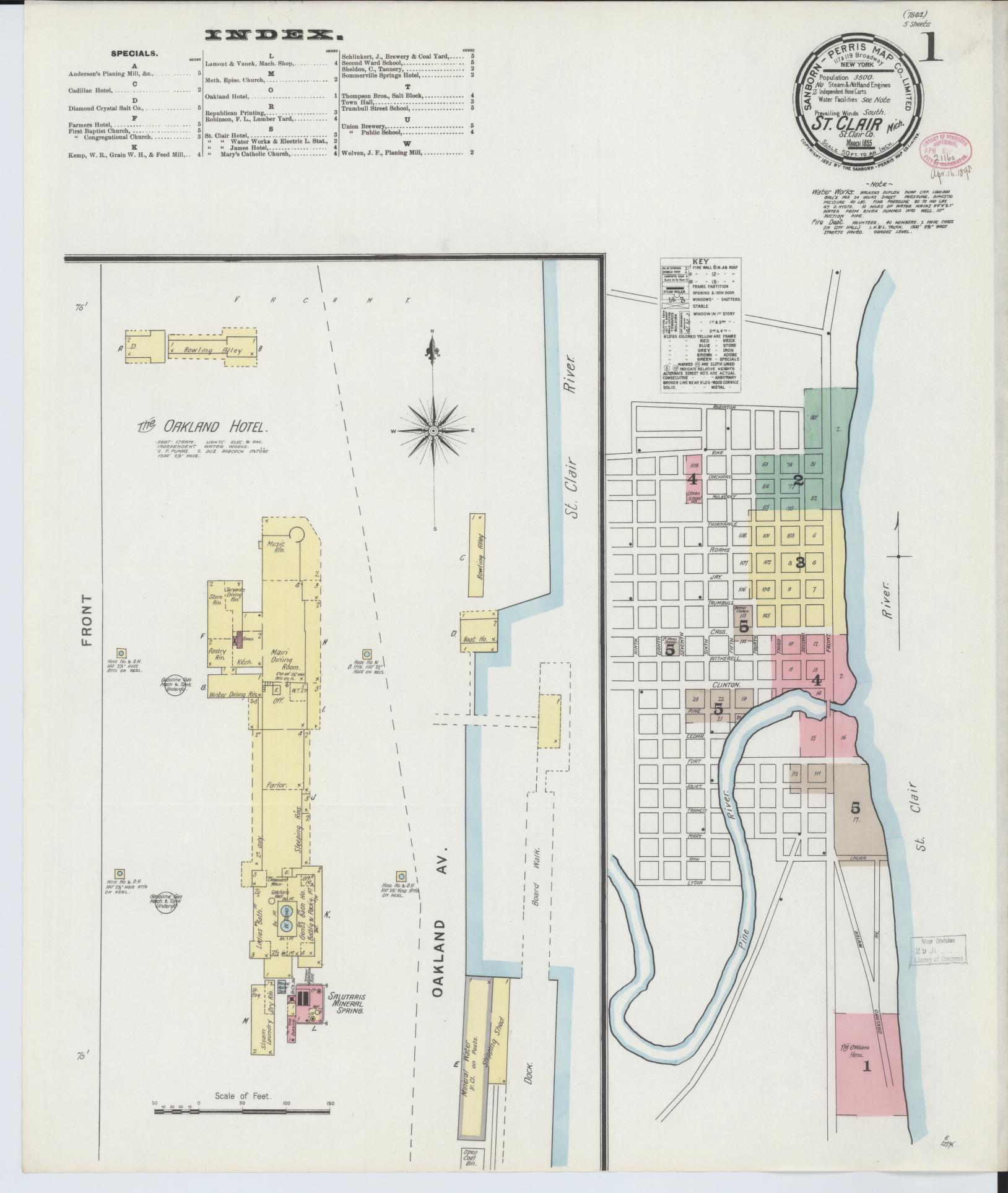Sanborn Fire Insurance Map from Saint Clair, Saint Clair County, Michigan (1895), Sheet #0001 - Complete Map Set gallery image, historic Sanborn map, vintage wall art, Michigan Michigan