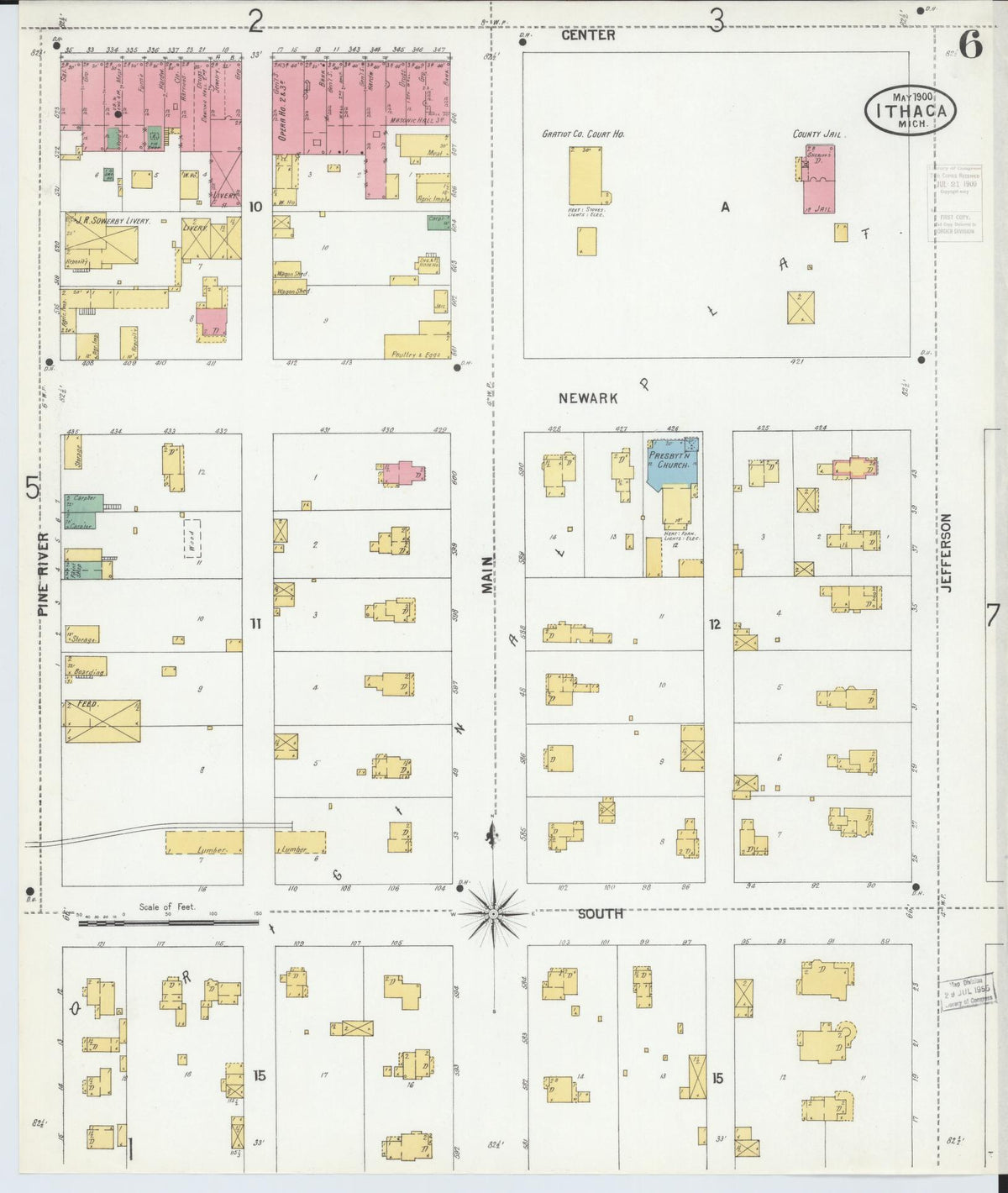 Sanborn Fire Insurance Map from Ithaca, Gratiot County, Michigan (1900), Sheet #0006 - Historic Sanborn Fire Insurance Map Print, vintage old map wall art, antique decor, genealogy gift, Michigan Michigan map