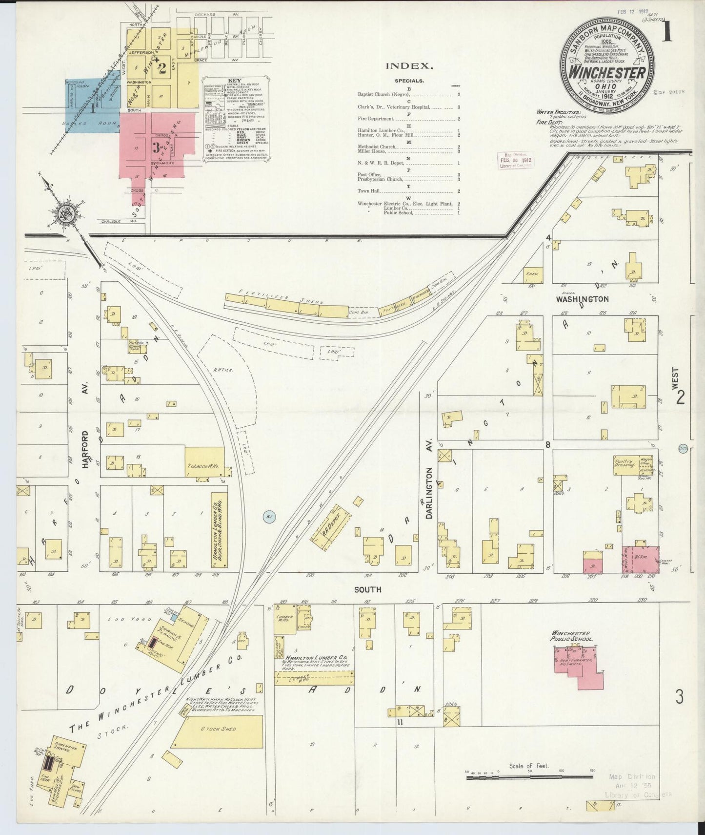 Sanborn Fire Insurance Map from Winchester, Adams County, Ohio (1912), Sheet #0001 - Complete Map Set gallery image, historic Sanborn map, vintage wall art, Ohio Ohio