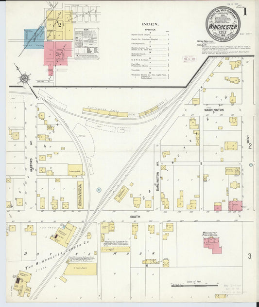 Sanborn Fire Insurance Map from Winchester, Adams County, Ohio (1912), Sheet #0001 - Complete Map Set gallery image, historic Sanborn map, vintage wall art, Ohio Ohio