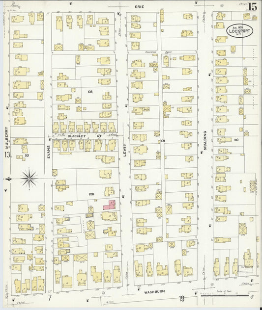 Sanborn Fire Insurance Map from Lockport, Niagara County, New York (1909), Sheet #0015 - Historic Sanborn Fire Insurance Map Print, vintage old map wall art, antique decor, genealogy gift, New York New York map