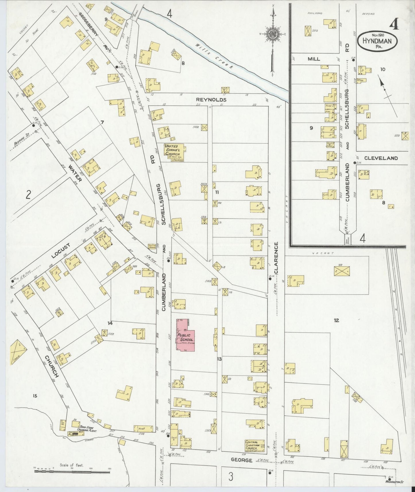 Sanborn Fire Insurance Map from Hyndman, Bedford County, Pennsylvania (1910), Sheet #0004 - Complete Map Set gallery image, historic Sanborn map, vintage wall art, Pennsylvania Pennsylvania