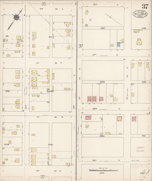 Sanborn Fire Insurance Map from Billings, Yellowstone County, Montana (1912), Sheet #0037 - Historic Sanborn Fire Insurance Map Print, vintage old map wall art, antique decor, genealogy gift, Montana Montana map