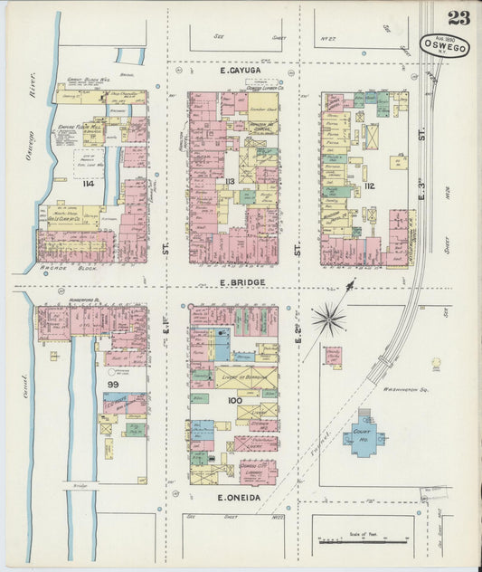 Sanborn Fire Insurance Map from Oswego, Oswego County, New York (1890), Sheet #0023 - Historic Sanborn Fire Insurance Map Print, vintage old map wall art, antique decor, genealogy gift, New York New York map