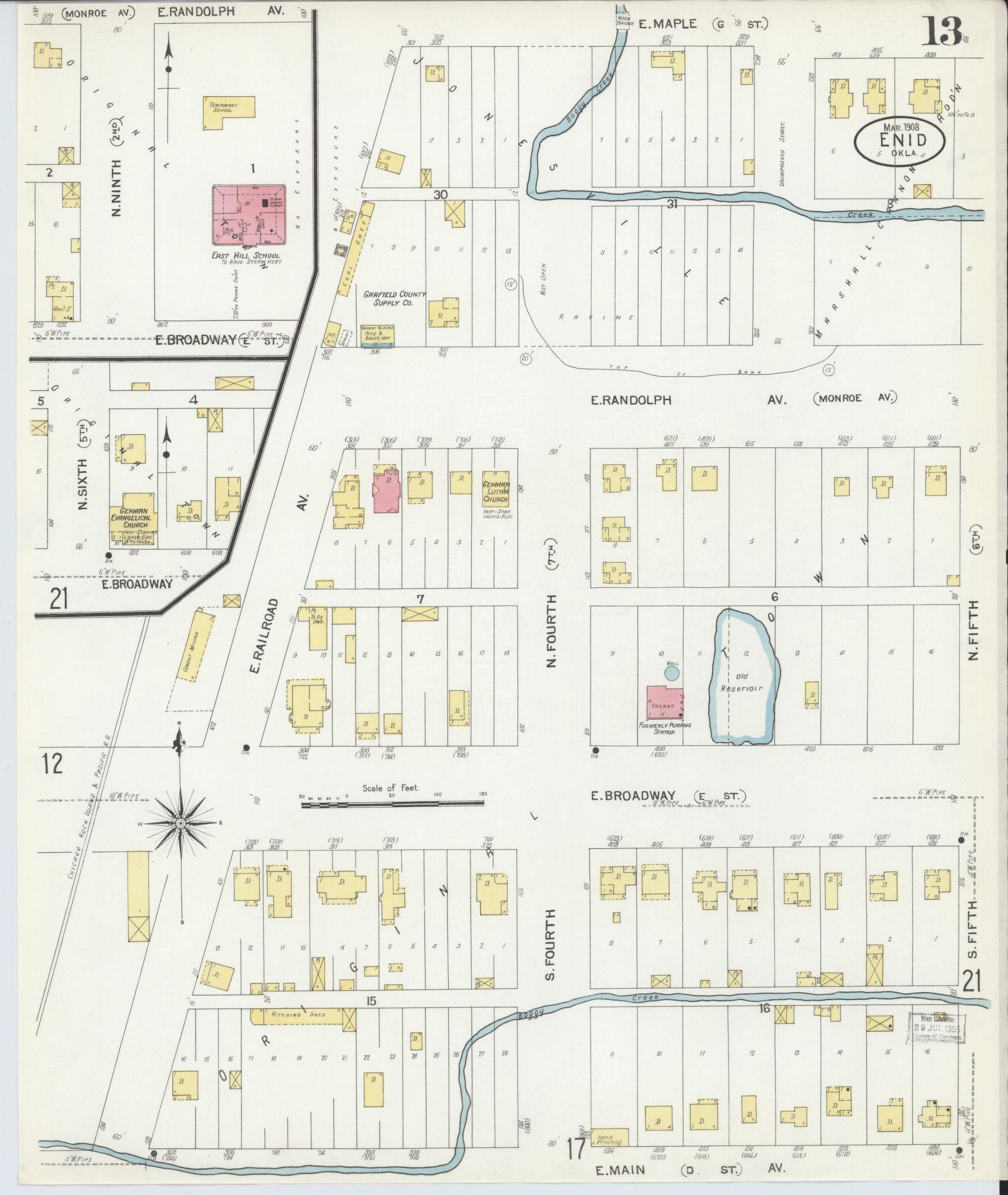 Sanborn Fire Insurance Map from Enid, Garfield County, Oklahoma (1908), Sheet #0013 - Historic Sanborn Fire Insurance Map Print, vintage old map wall art, antique decor, genealogy gift, Oklahoma Oklahoma map
