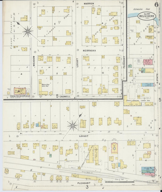 Sanborn Fire Insurance Map from Belvidere, Boone County, Illinois (1897), Sheet #0006 - Historic Sanborn Fire Insurance Map Print, vintage old map wall art, antique decor, genealogy gift, Illinois Illinois map