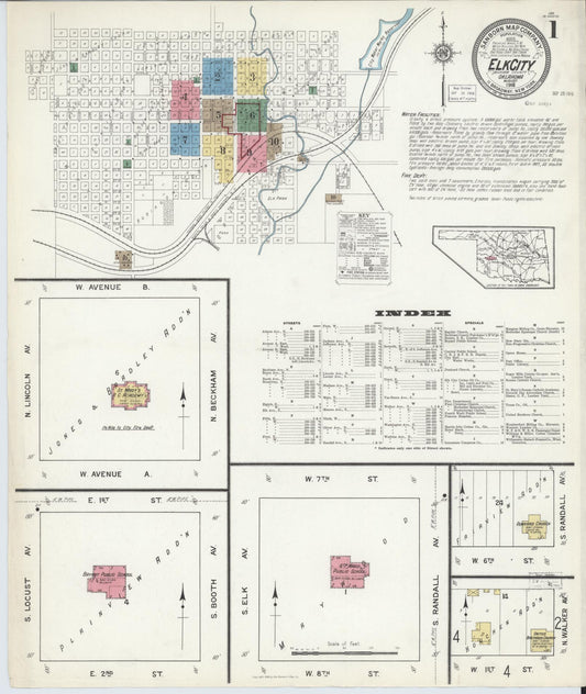 Sanborn Fire Insurance Map from Elk City, Beckham County, Oklahoma (1916), Sheet #0001 - Complete Map Set gallery image, historic Sanborn map, vintage wall art, Oklahoma Oklahoma