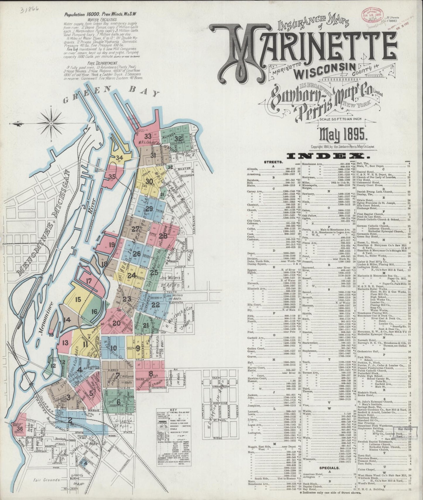 Sanborn Fire Insurance Map from Marinette, Marinette County, Wisconsin (1895), Sheet #0001 - Complete Map Set gallery image, historic Sanborn map, vintage wall art, Wisconsin Wisconsin