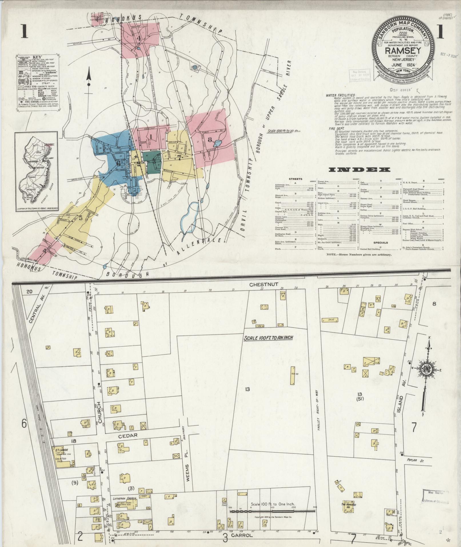 Sanborn Fire Insurance Map from Ramsey, Bergen County, New Jersey. (1924) – Historic Sanborn Fire Insurance Map Print