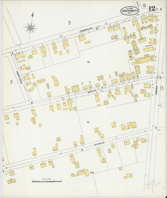 Sanborn Fire Insurance Map from Somersworth, Strafford County, New Hampshire (1905), Sheet #0012 - Historic Sanborn Fire Insurance Map Print, vintage old map wall art, antique decor, genealogy gift, Maine Maine map