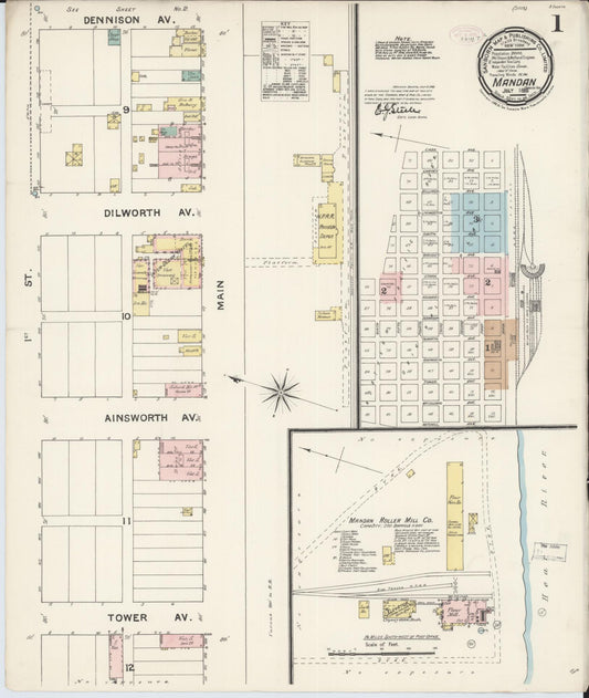 Sanborn Fire Insurance Map from Mandan, Morton County, North Dakota (1888), Sheet #0001 - Complete Map Set gallery image, historic Sanborn map, vintage wall art, North Dakota North Dakota
