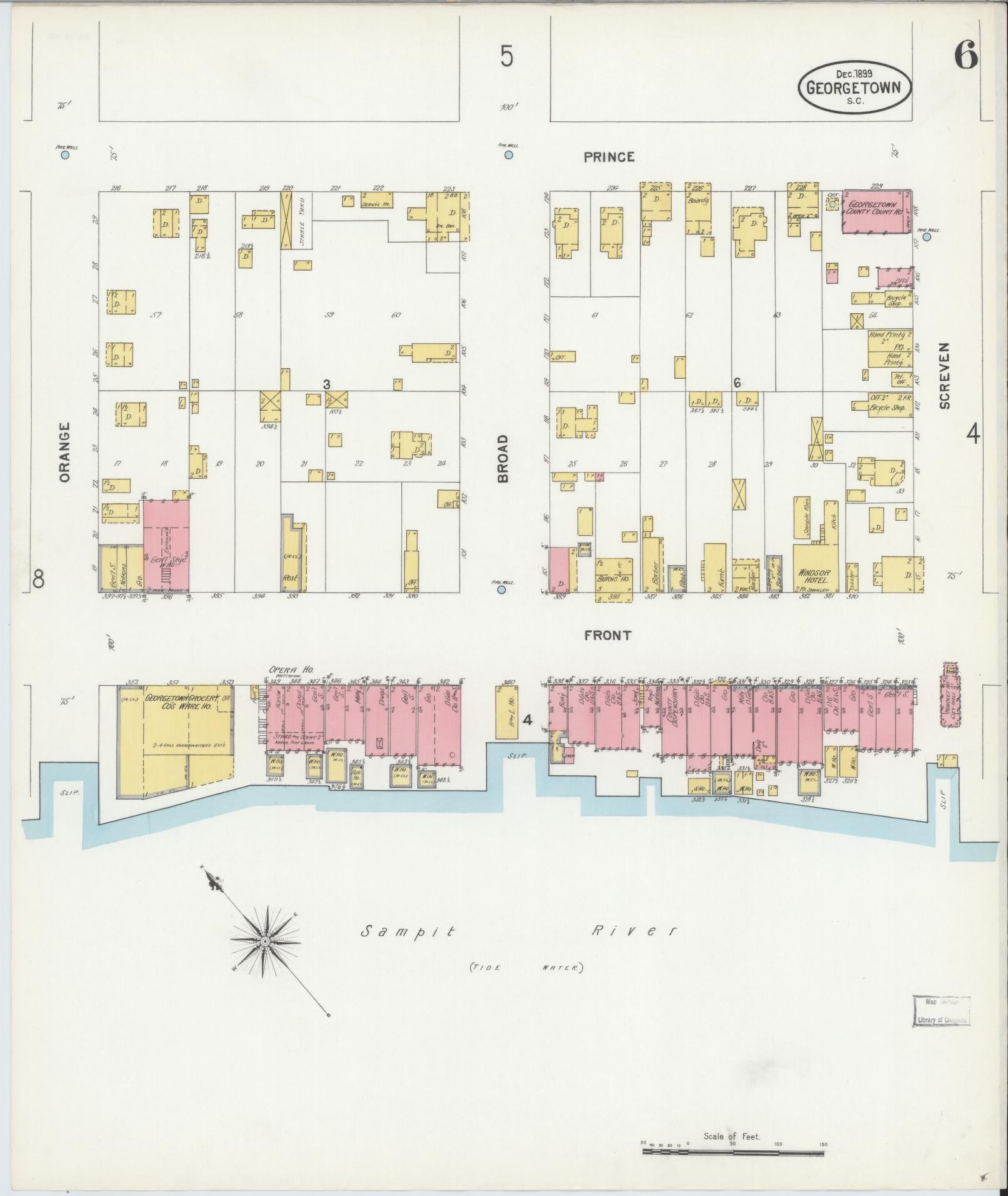 Sanborn Fire Insurance Map from Georgetown, Georgetown County, South Carolina (1899), Sheet #0006 - Complete Map Set gallery image, historic Sanborn map, vintage wall art, South Carolina South Carolina