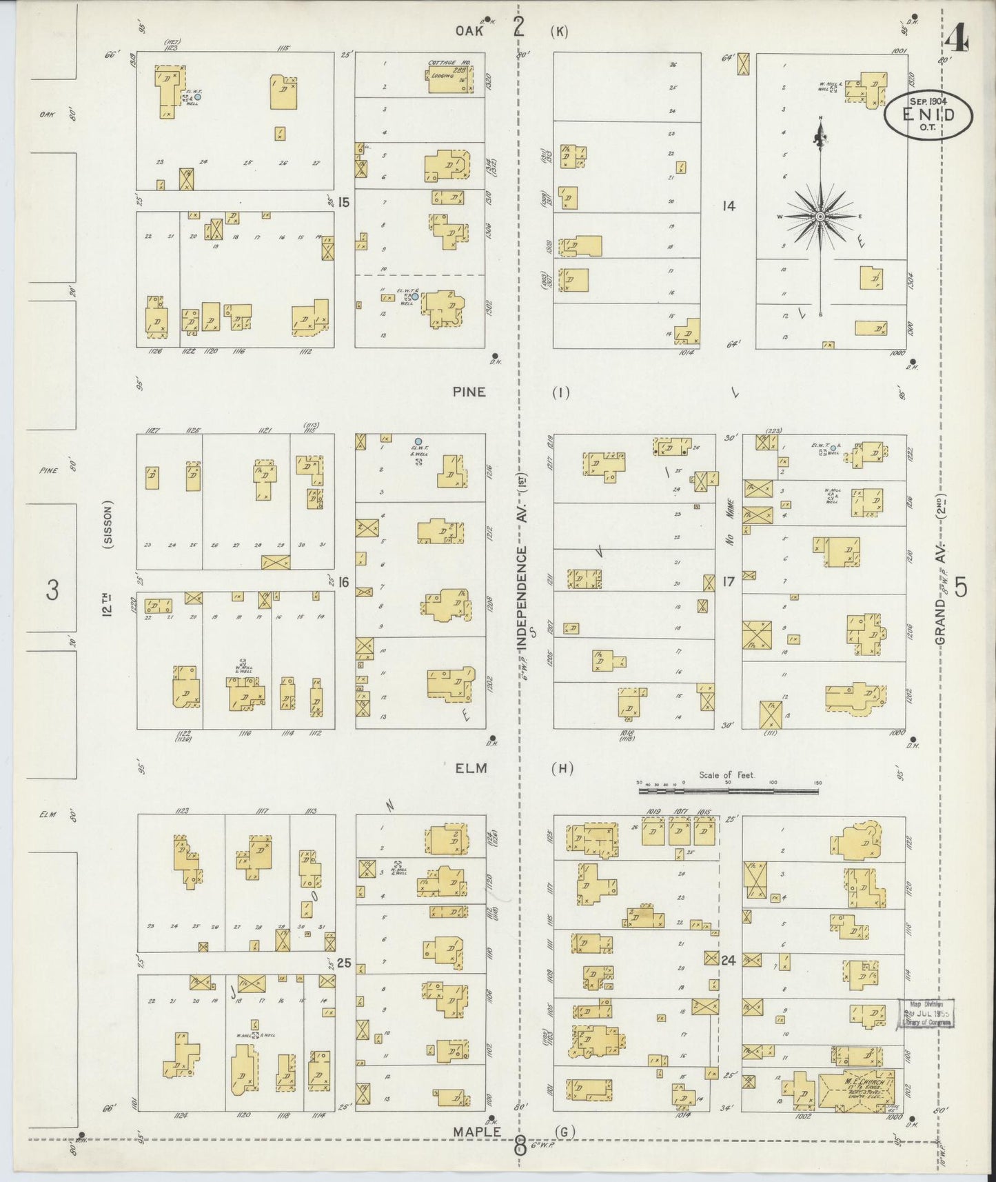 Sanborn Fire Insurance Map from Enid, Garfield County, Oklahoma (1904), Sheet #0004 - Complete Map Set gallery image, historic Sanborn map, vintage wall art, Oklahoma Oklahoma