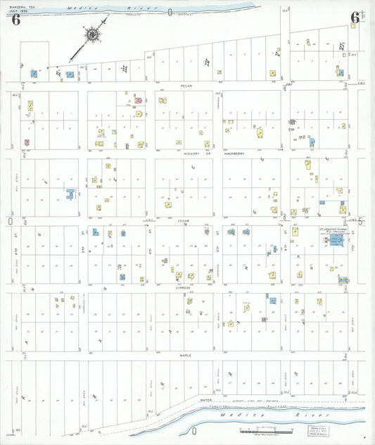 Sanborn Fire Insurance Map from Bandera, Bandera County, Texas (1950), Sheet #0006 - Historic Sanborn Fire Insurance Map Print, vintage old map wall art, antique decor, genealogy gift, Texas Texas map