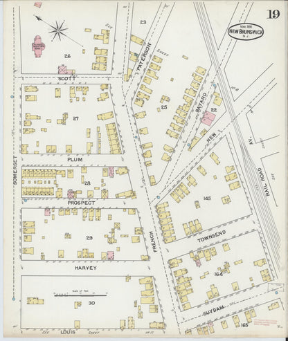 Sanborn Fire Insurance Map from New Brunswick, Middlesex County, New Jersey (1892), Sheet #0019 - Historic Sanborn Fire Insurance Map Print, vintage old map wall art, antique decor, genealogy gift, New Jersey New Jersey map