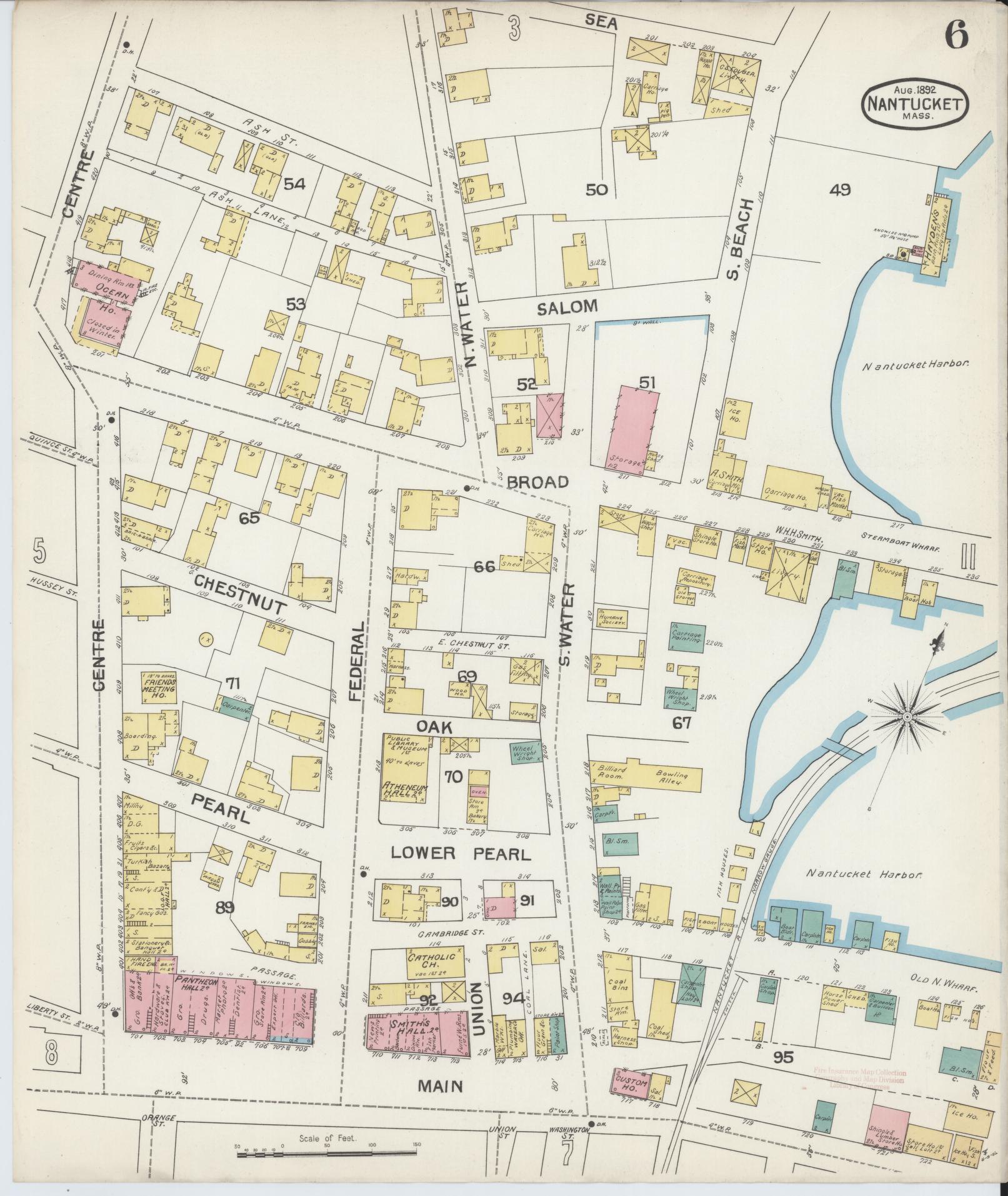 Sanborn Fire Insurance Map from Nantucket, Nantucket County, Massachusetts (1892), Sheet #0006 - Complete Map Set gallery image, historic Sanborn map, vintage wall art, Massachusetts Massachusetts