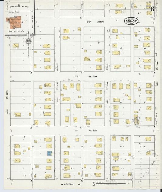 Sanborn Fire Insurance Map from Minot, Ward County, North Dakota (1918), Sheet #0006 - Historic Sanborn Fire Insurance Map Print, vintage old map wall art, antique decor, genealogy gift, North Dakota North Dakota map