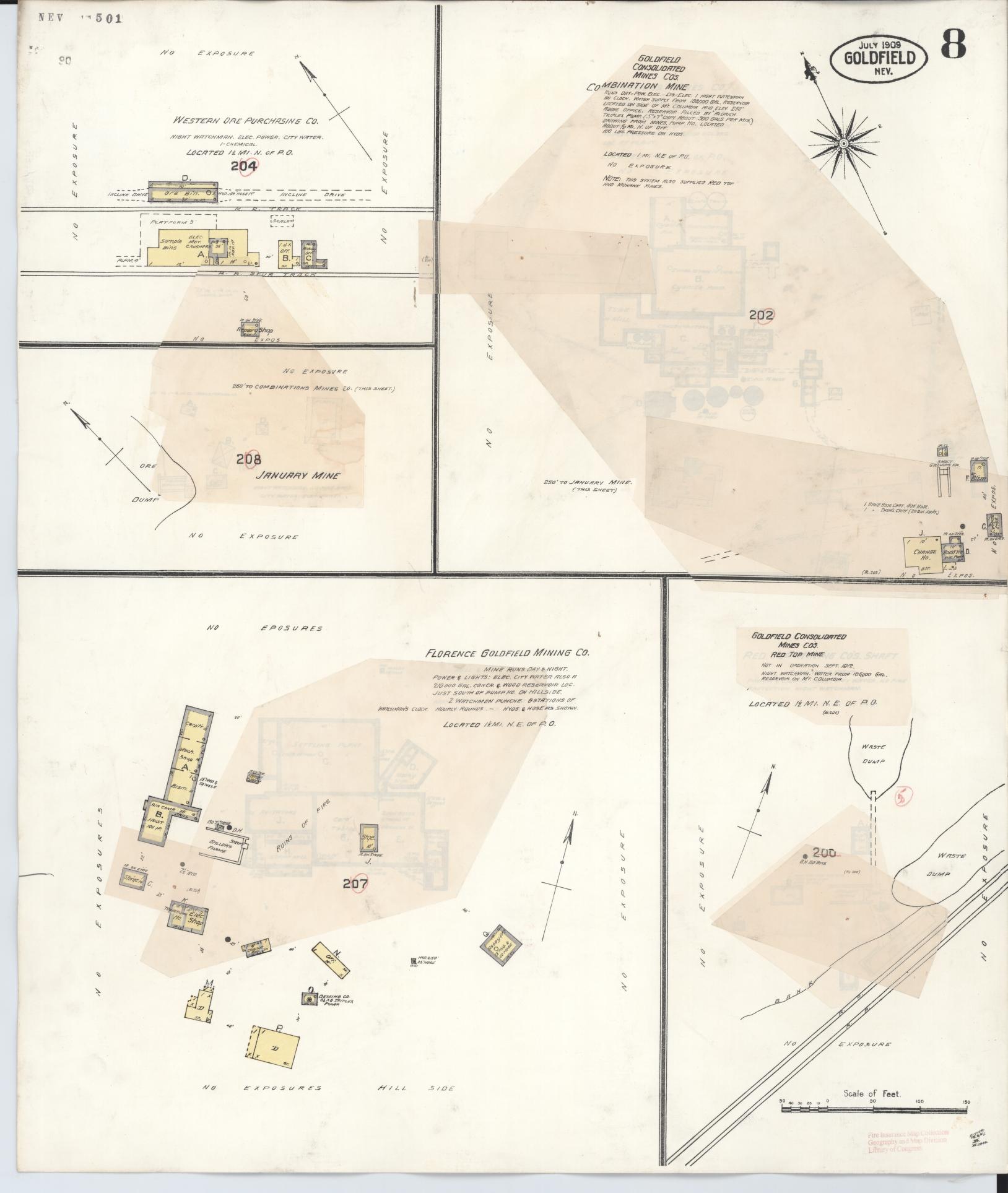 Sanborn Fire Insurance Map from Goldfield, Esmeralda County, Nevada (1917), Sheet #0008 - Complete Map Set gallery image, historic Sanborn map, vintage wall art, Nevada Nevada