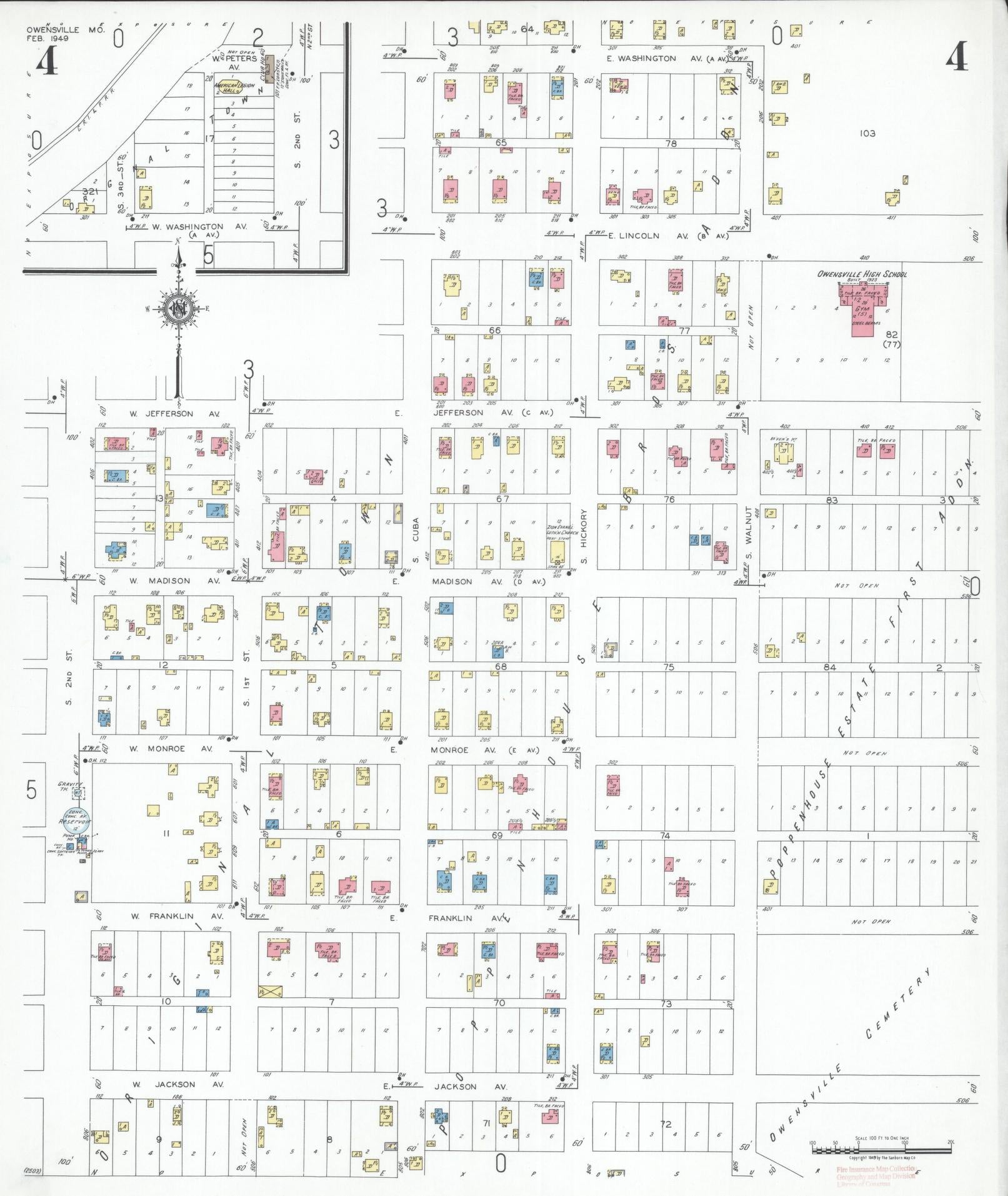 Sanborn Fire Insurance Map from Owensville, Gasconade County, Missouri (1949), Sheet #0004 - Historic Sanborn Fire Insurance Map Print, vintage old map wall art, antique decor, genealogy gift, Missouri Missouri map