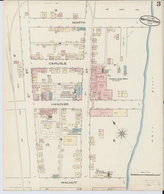 Sanborn Fire Insurance Map from Martins Ferry, Belmont County, Ohio (Unknown), Sheet #0003 - Historic Sanborn Fire Insurance Map Print, vintage old map wall art, antique decor, genealogy gift, Ohio Ohio map