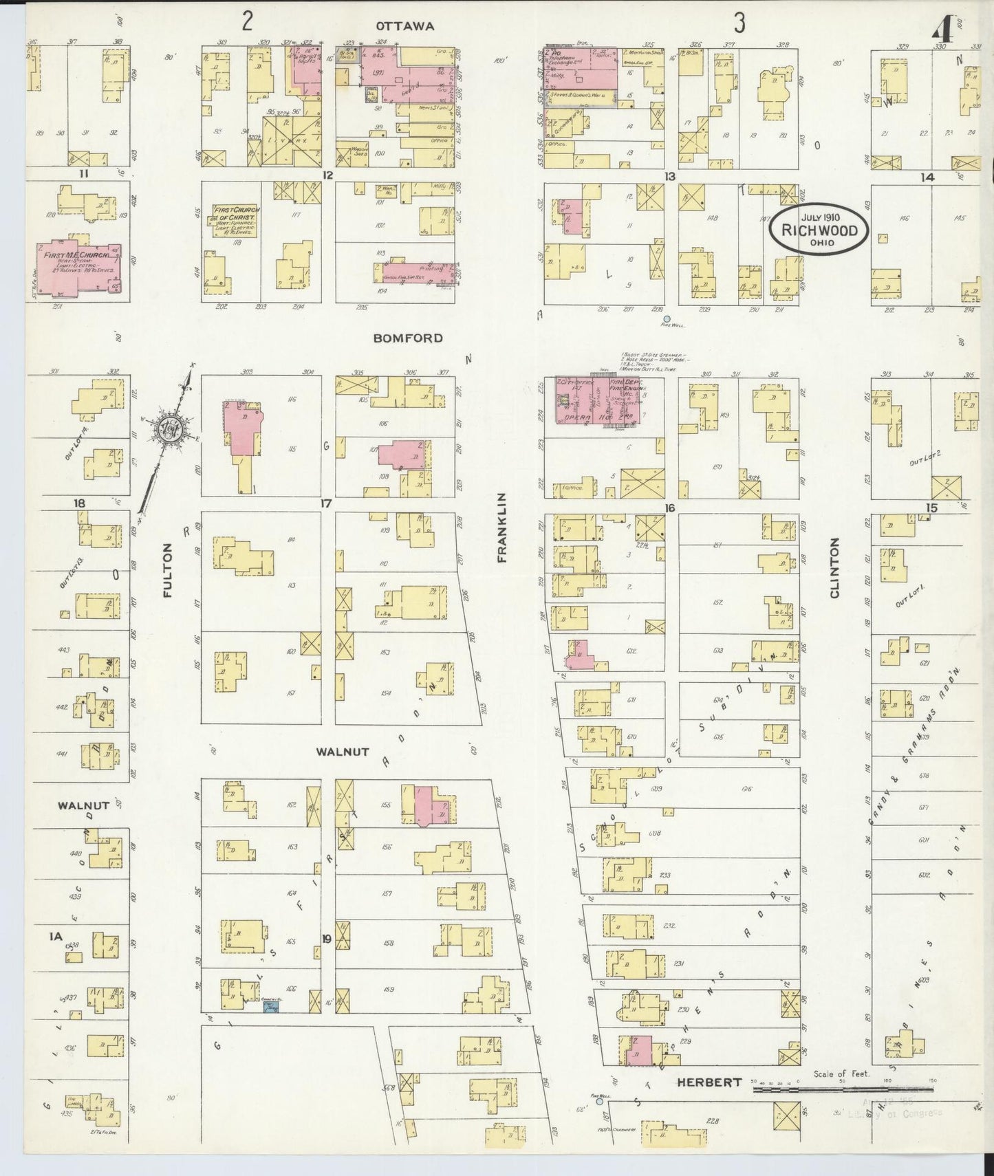 Sanborn Fire Insurance Map from Richwood, Union County, Ohio (1910), Sheet #0004 - Historic Sanborn Fire Insurance Map Print, vintage old map wall art, antique decor, genealogy gift, Ohio Ohio map