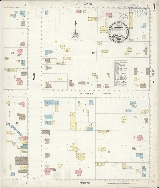 Sanborn Fire Insurance Map from Ephraim, Sanpete County, Utah (1898), Sheet #0001 - Complete Map Set gallery image, historic Sanborn map, vintage wall art, Utah Utah