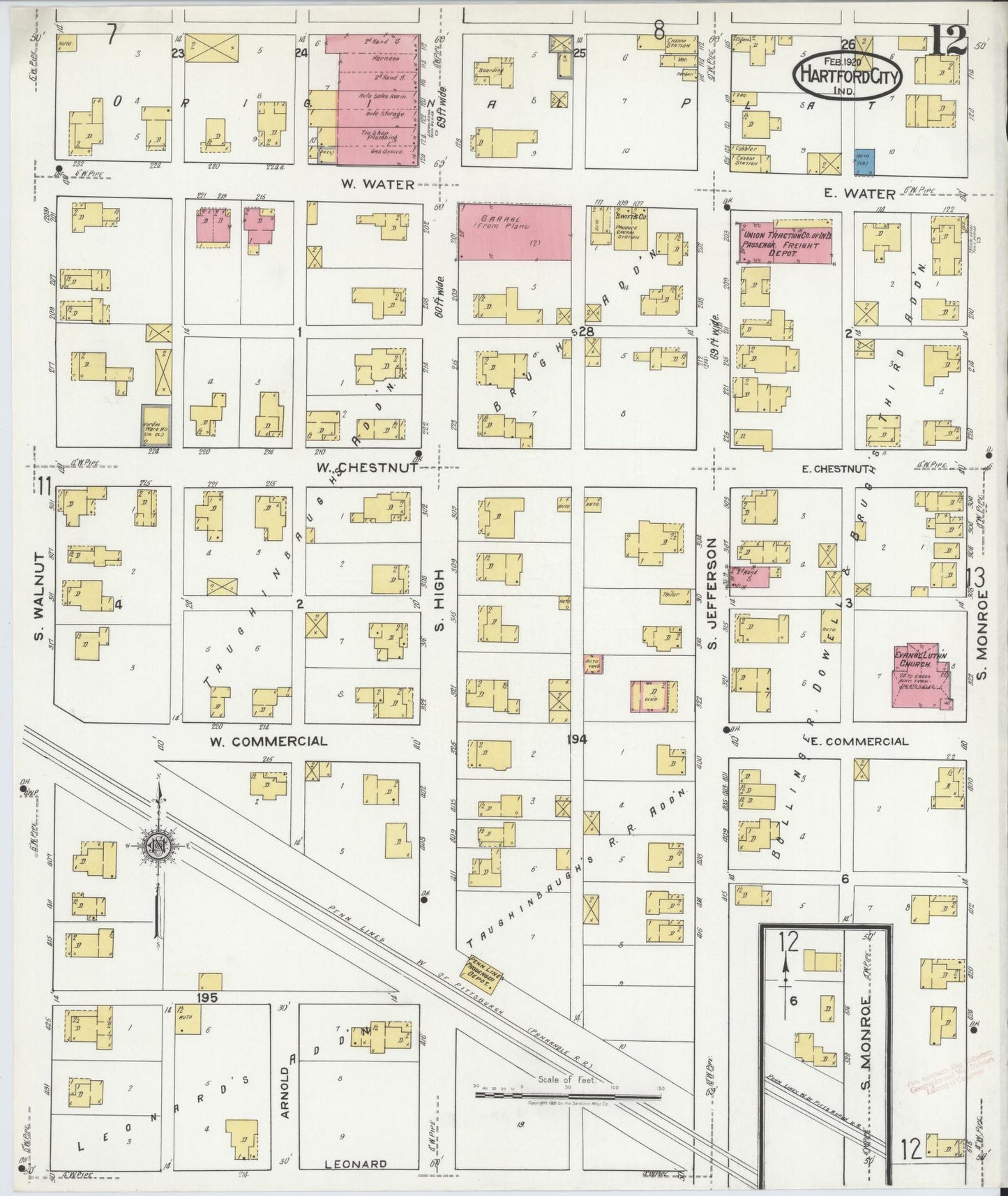 Sanborn Fire Insurance Map from Hartford City, Blackford County, Indiana (1920), Sheet #0012 - Complete Map Set gallery image, historic Sanborn map, vintage wall art, Indiana Indiana