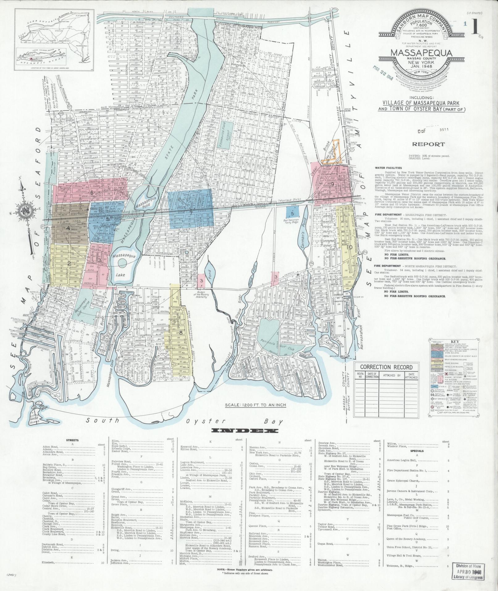 Sanborn Fire Insurance Map from Massapequa, Nassau County, New York. (1948) – Historic Sanborn Fire Insurance Map Print