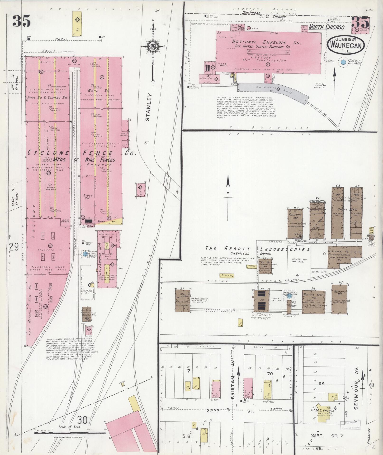 Sanborn Fire Insurance Map from Waukegan, Lake County, Illinois (1924), Sheet #0035 - Complete Map Set gallery image, historic Sanborn map, vintage wall art, Illinois Illinois