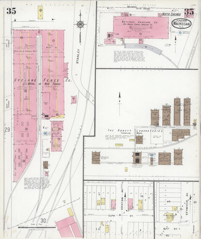 Sanborn Fire Insurance Map from Waukegan, Lake County, Illinois (1924), Sheet #0035 - Complete Map Set gallery image, historic Sanborn map, vintage wall art, Illinois Illinois