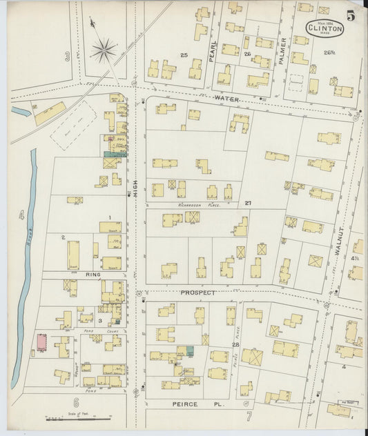 Sanborn Fire Insurance Map from Clinton, Worcester County, Massachusetts (1894), Sheet #0005 - Historic Sanborn Fire Insurance Map Print, vintage old map wall art, antique decor, genealogy gift, Massachusetts Massachusetts map