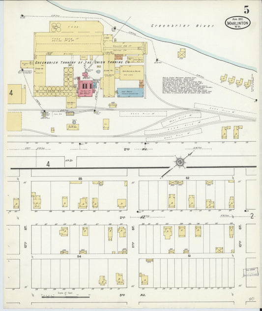 Sanborn Fire Insurance Map from Marlinton, Pocahontas County, West Virginia (1912), Sheet #0005 - Historic Sanborn Fire Insurance Map Print, vintage old map wall art, antique decor, genealogy gift, West Virginia West Virginia map