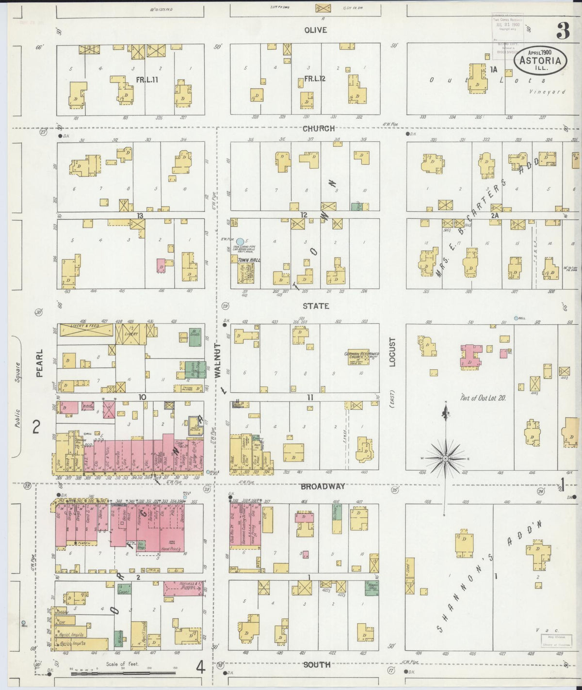 Sanborn Fire Insurance Map from Astoria, Fulton County, Illinois (1900), Sheet #0003 - Historic Sanborn Fire Insurance Map Print, vintage old map wall art, antique decor, genealogy gift, Illinois Illinois map
