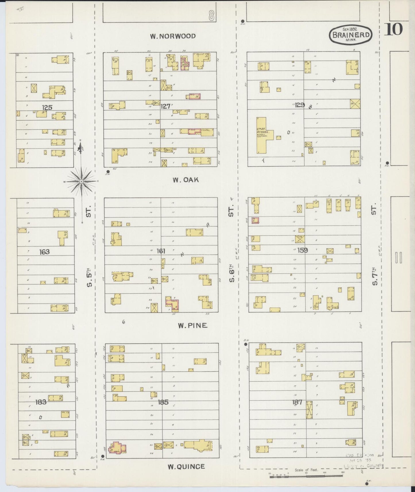 Sanborn Fire Insurance Map from Brainerd, Crow Wing County, Minnesota (1892), Sheet #0010 - Historic Sanborn Fire Insurance Map Print, vintage old map wall art, antique decor, genealogy gift, Minnesota Minnesota map