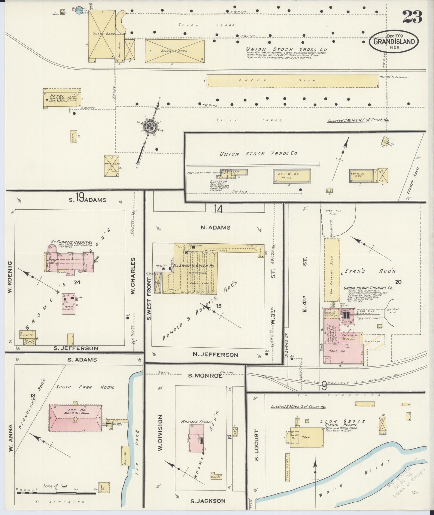 Sanborn Fire Insurance Map from Grand Island, Hall County, Nebraska (1909), Sheet #0023 - Historic Sanborn Fire Insurance Map Print, vintage old map wall art, antique decor, genealogy gift, Nebraska Nebraska map