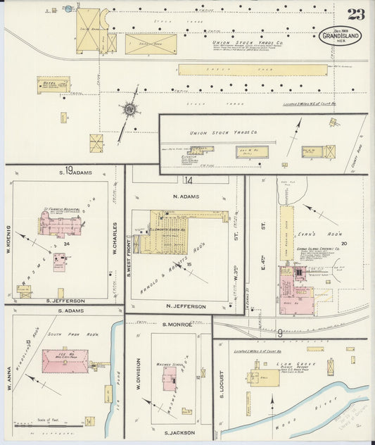 Sanborn Fire Insurance Map from Grand Island, Hall County, Nebraska (1909), Sheet #0023 - Historic Sanborn Fire Insurance Map Print, vintage old map wall art, antique decor, genealogy gift, Nebraska Nebraska map