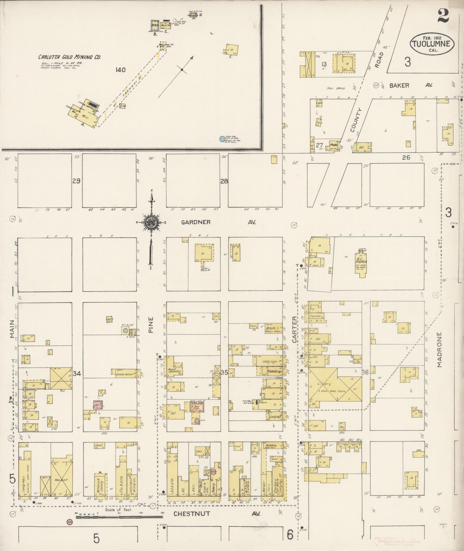 Sanborn Fire Insurance Map from Tuolumne, Tuolumne County, California (1912), Sheet #0002 - Complete Map Set gallery image, historic Sanborn map, vintage wall art, California California