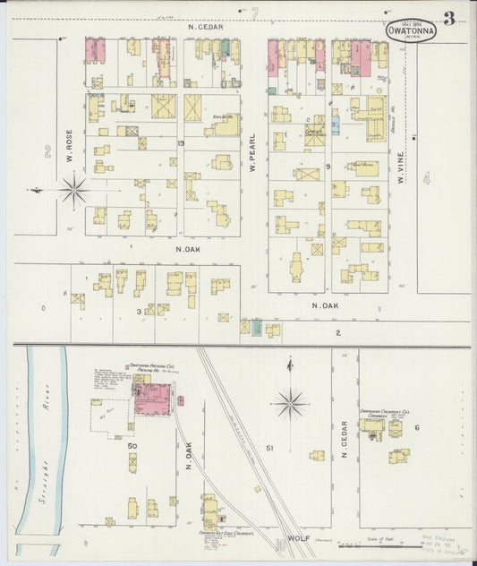 Sanborn Fire Insurance Map from Owatonna, Steele County, Minnesota (1894), Sheet #0003 - Historic Sanborn Fire Insurance Map Print, vintage old map wall art, antique decor, genealogy gift, Minnesota Minnesota map