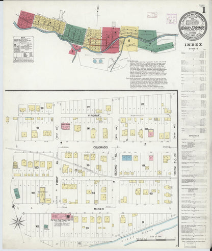 Sanborn Fire Insurance Map from Idaho Springs, Clear Creek County, Colorado (1907), Sheet #0001 - Complete Map Set gallery image, historic Sanborn map, vintage wall art, Idaho Idaho