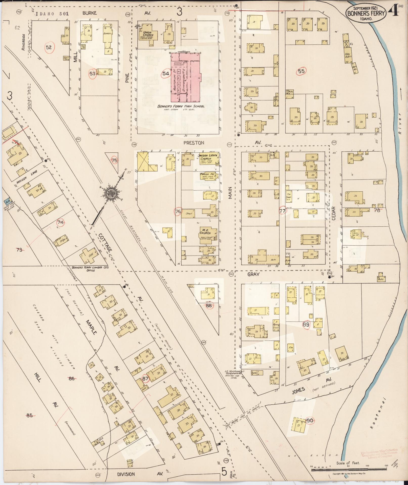 Sanborn Fire Insurance Map from Bonners Ferry, Boundary County, Idaho (1930), Sheet #0004 - Complete Map Set gallery image, historic Sanborn map, vintage wall art, Idaho Idaho