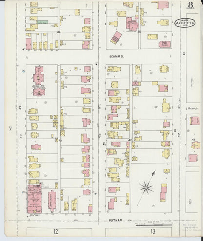 Sanborn Fire Insurance Map from Marietta, Washington County, Ohio (1896), Sheet #0008 - Historic Sanborn Fire Insurance Map Print, vintage old map wall art, antique decor, genealogy gift, Ohio Ohio map
