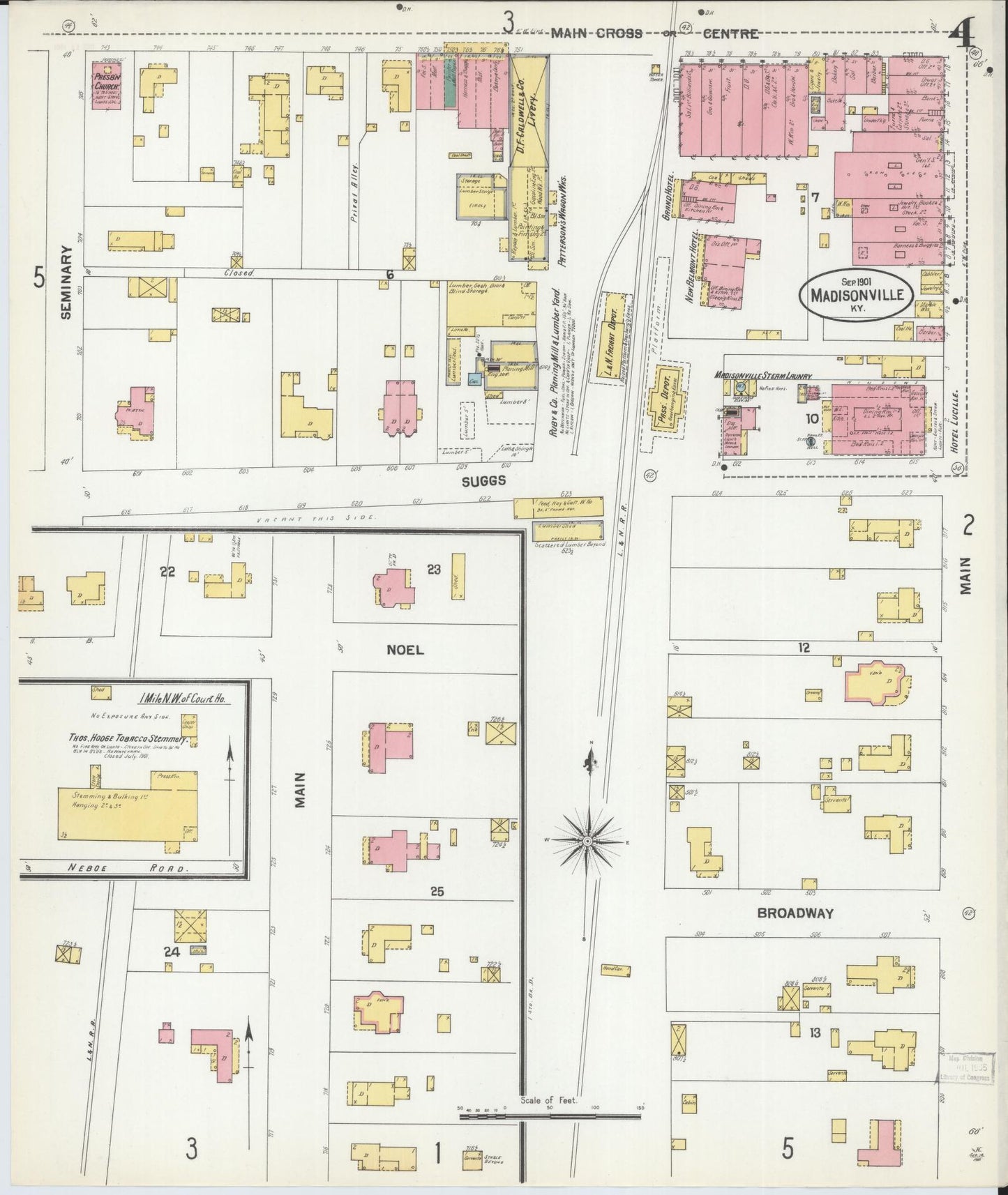 Sanborn Fire Insurance Map from Madisonville, Hopkins County, Kentucky (1901), Sheet #0004 - Complete Map Set gallery image, historic Sanborn map, vintage wall art, Kentucky Kentucky