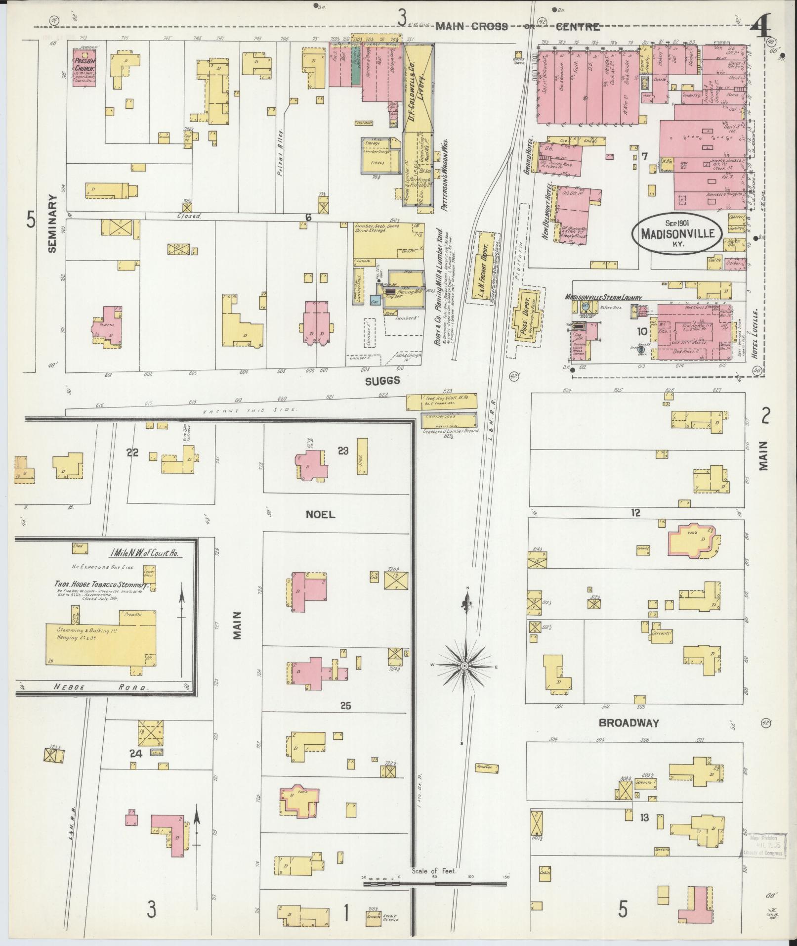 Sanborn Fire Insurance Map from Madisonville, Hopkins County, Kentucky (1901), Sheet #0004 - Complete Map Set gallery image, historic Sanborn map, vintage wall art, Kentucky Kentucky