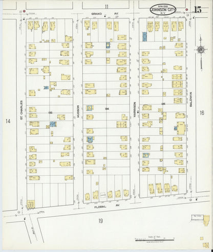 Sanborn Fire Insurance Map from Johnson City, Broome County, New York (1918), Sheet #0015 - Historic Sanborn Fire Insurance Map Print, vintage old map wall art, antique decor, genealogy gift, New York New York map